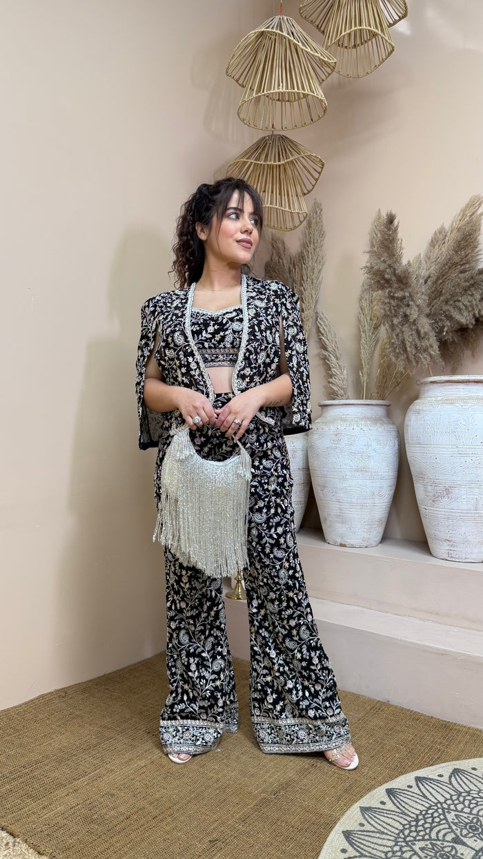 Elegant Indo-Western with White Threadwork Embroidery – Timeless Sophistication