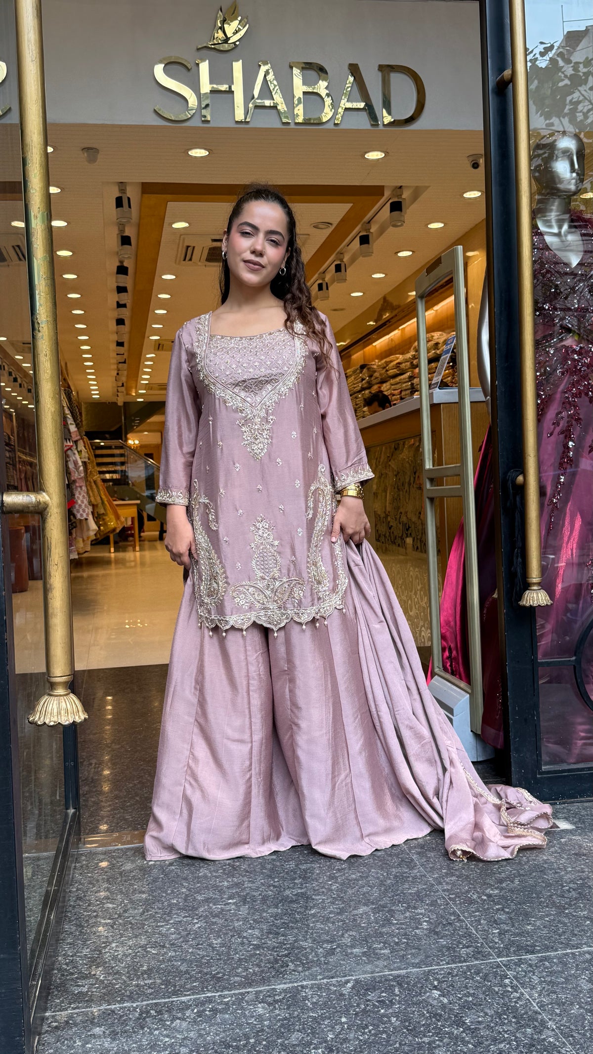 Budget-Friendly Chinon Suit with Neem Zari, Cutdana & Swarovski Work