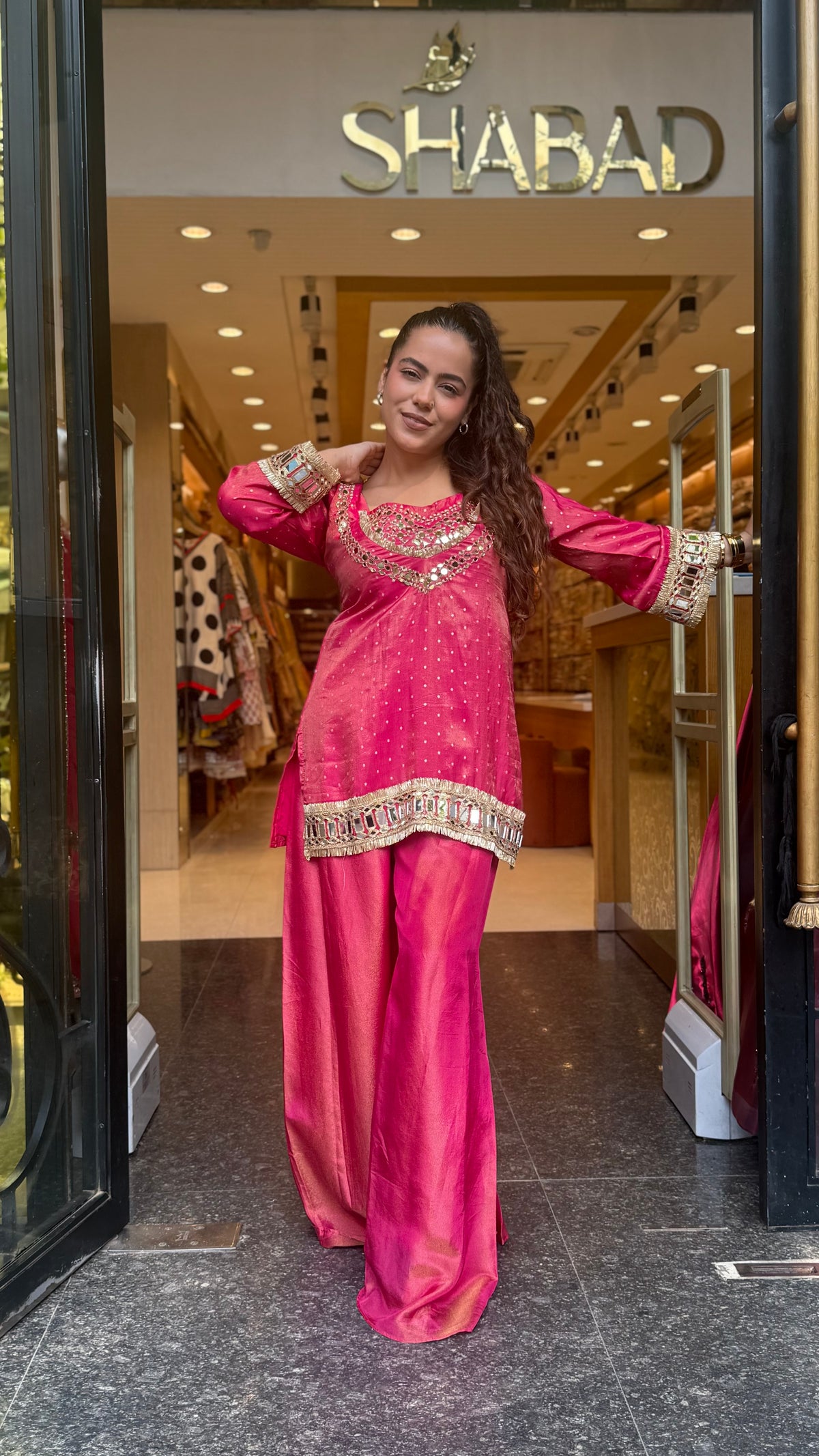 Premium Shimmer Tissue Mirror Work Co-Ord Set | Festive & Party Wear