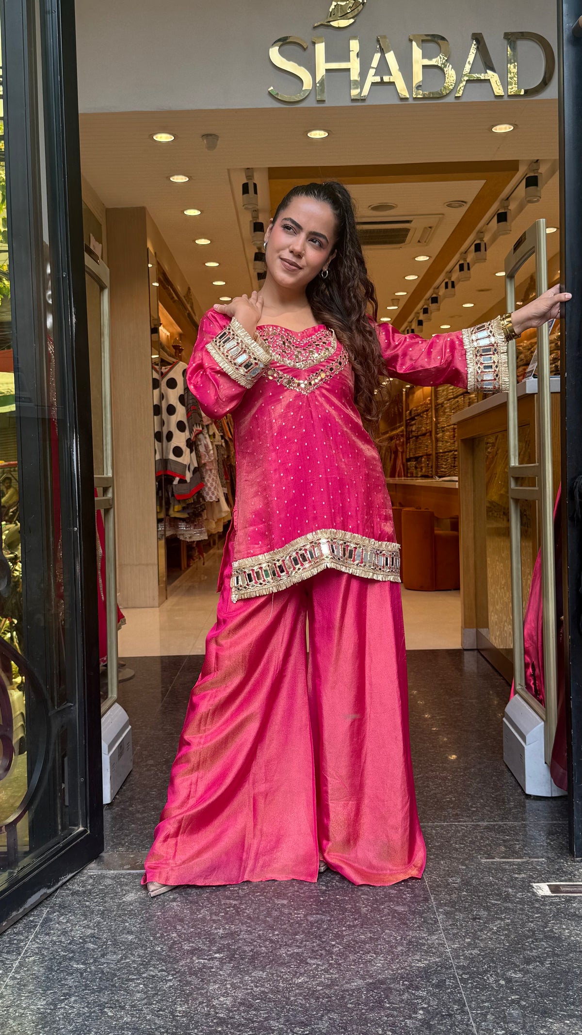 Premium Shimmer Tissue Mirror Work Co-Ord Set | Festive & Party Wear