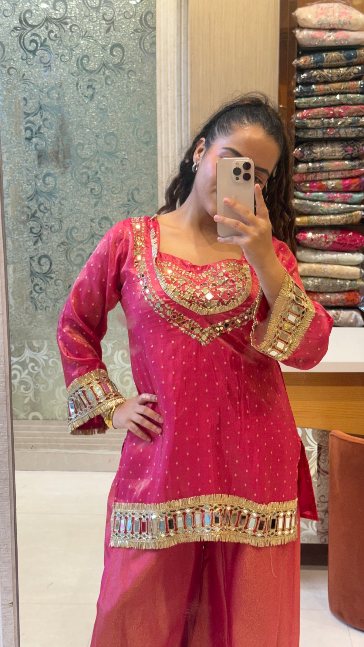 Premium Shimmer Tissue Mirror Work Co-Ord Set | Festive & Party Wear