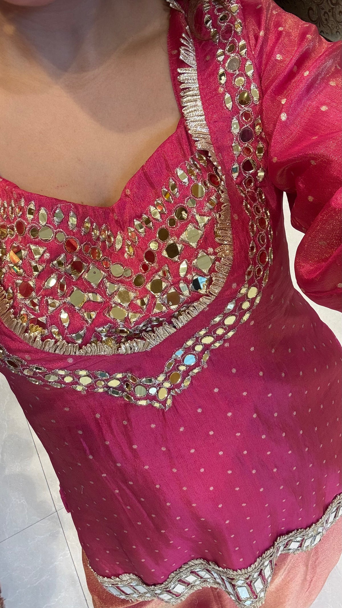 Premium Shimmer Tissue Mirror Work Co-Ord Set | Festive & Party Wear