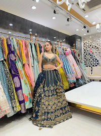 Blue Pure Crepe Lehenga with Digital Print