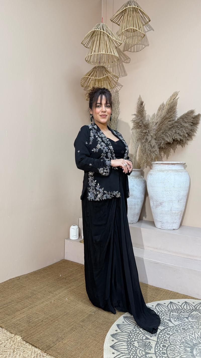 Luxury Indo-Western in Chinon Fabric with Handwork Pearls & Beads