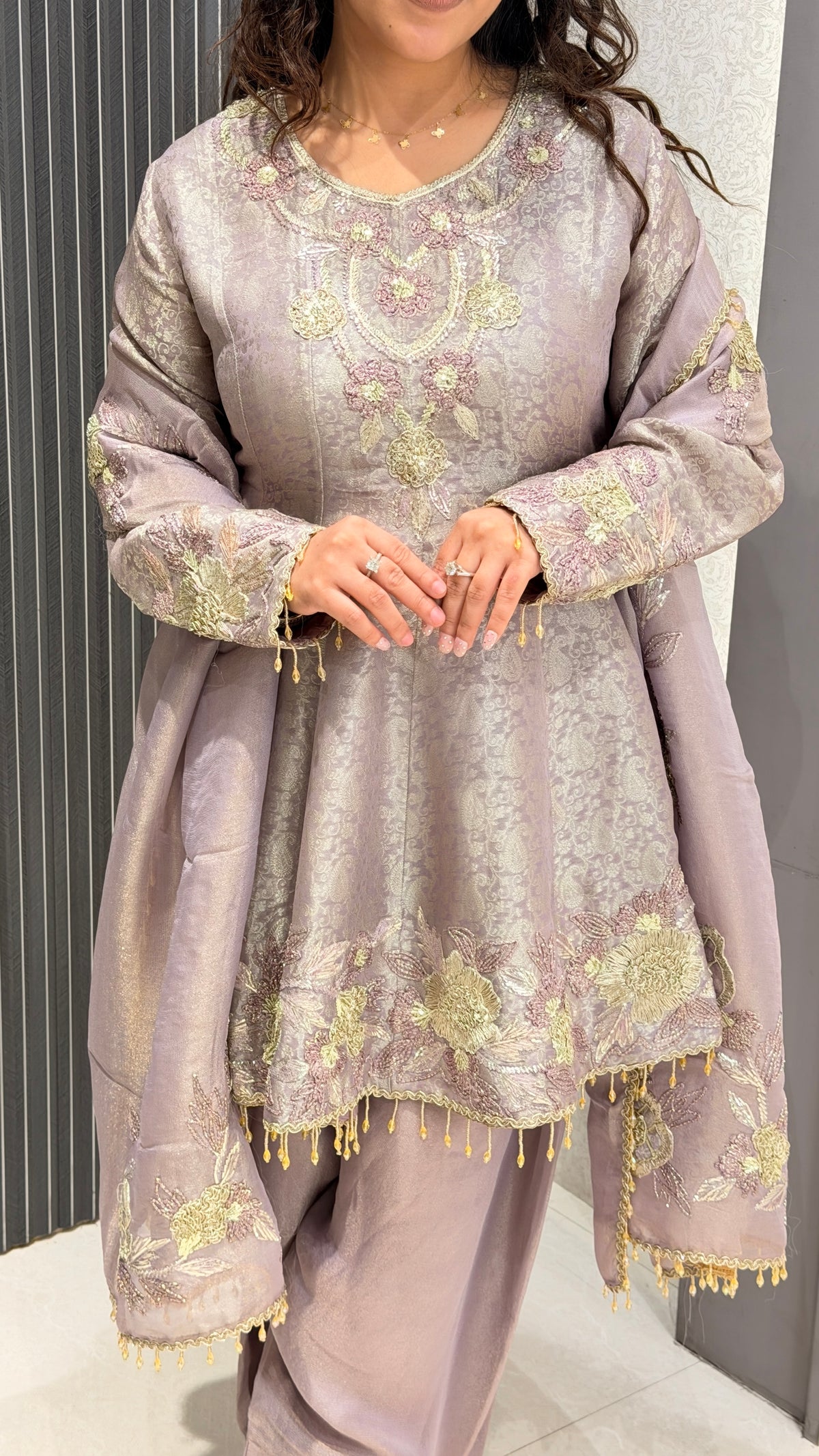 Banarasi Silk Suit Set with Gota Patti, Sequin & Dori Work