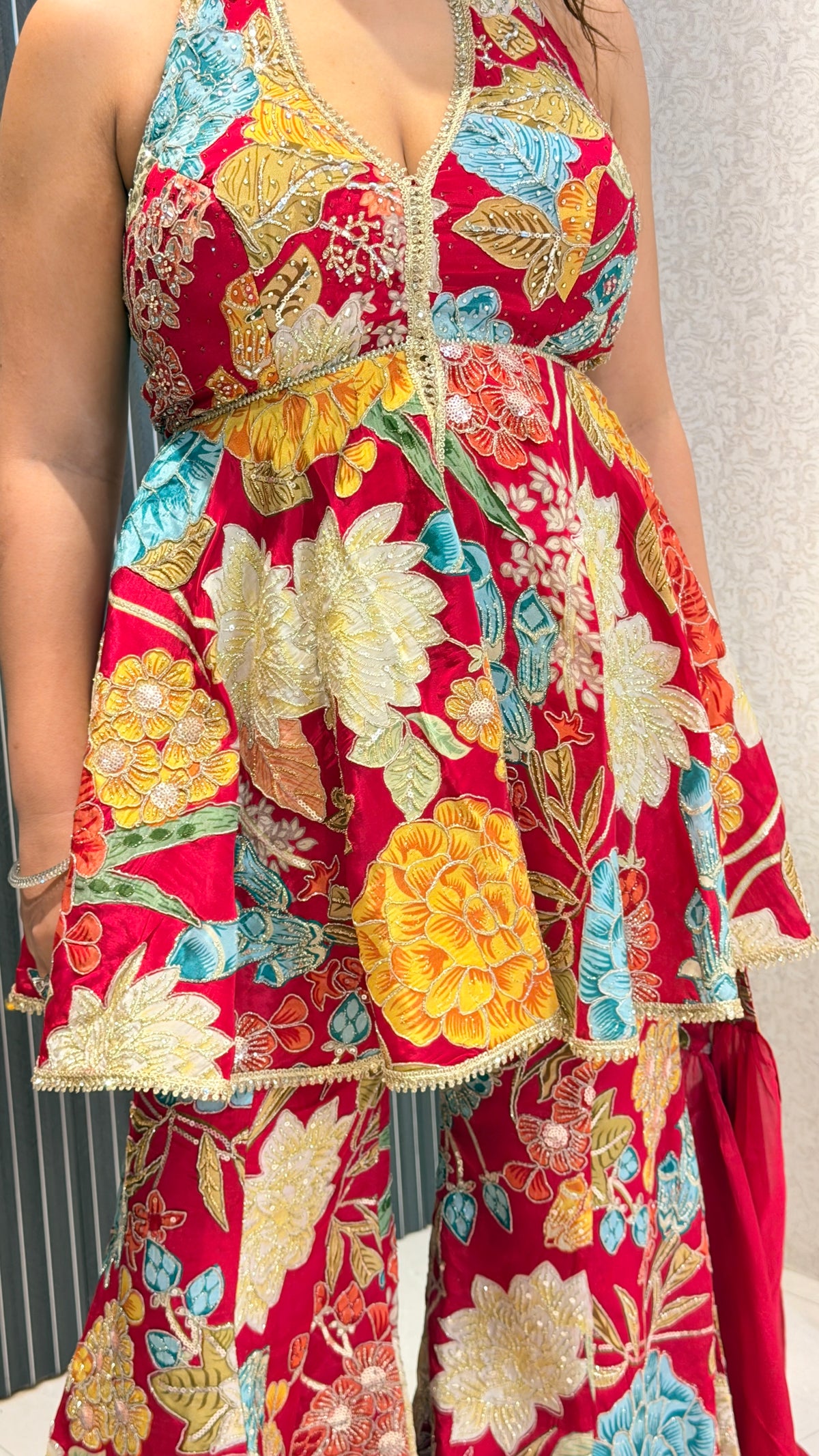 Digital Print Suit Set with Swarovski, Zari & Sequin Work