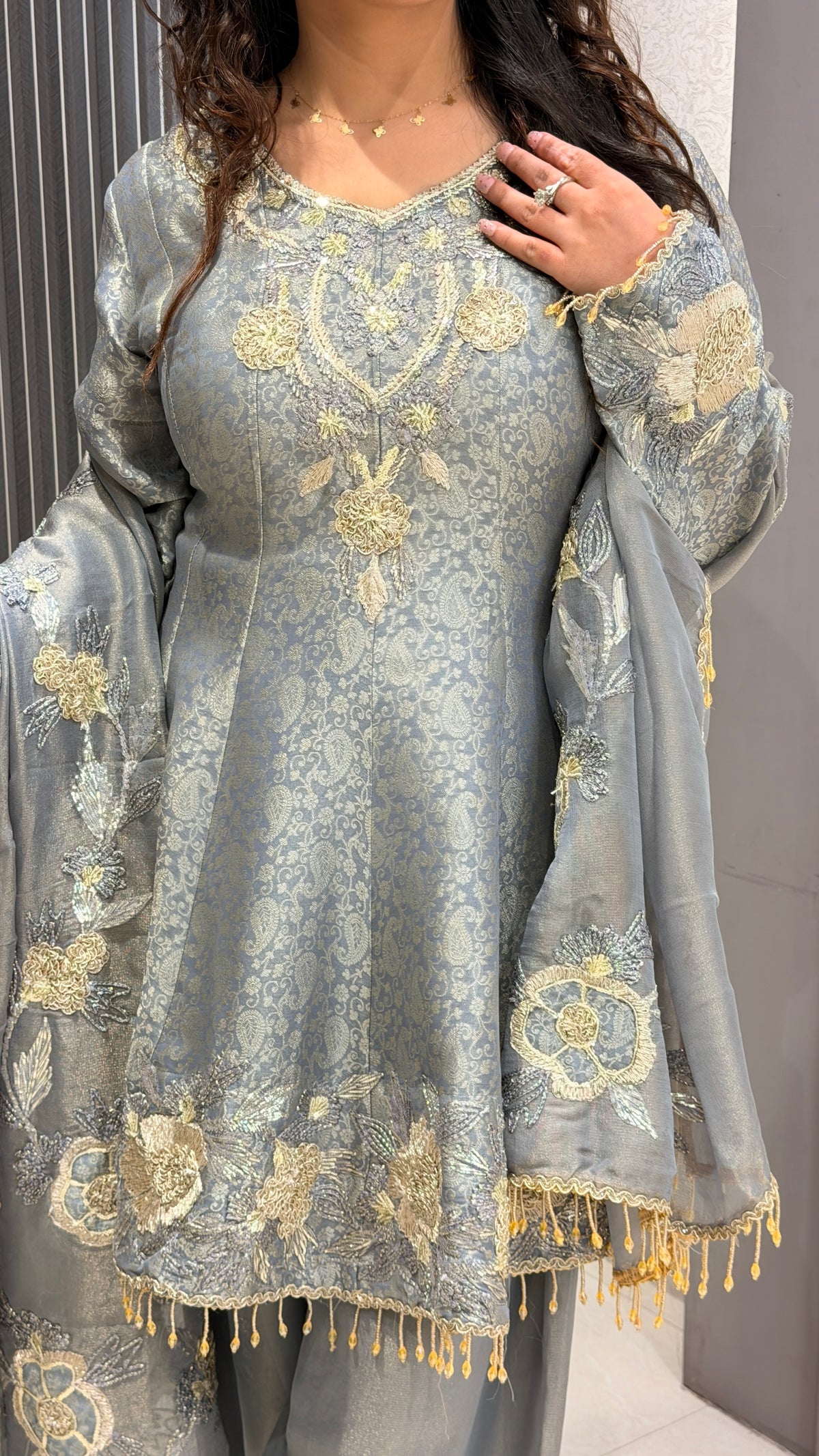 Banarasi Silk Suit Set with Gota Patti, Sequin & Dori Work