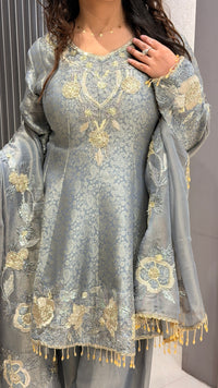 Banarasi Silk Suit Set with Gota Patti, Sequin & Dori Work