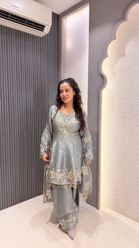Banarasi Silk Suit Set with Gota Patti, Sequin & Dori Work
