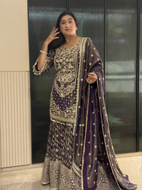 Shimmer Silk Suit with Dabka, Pearl & Sequin Zari Work | Upto Size 46 | Premium Ethnic Wear