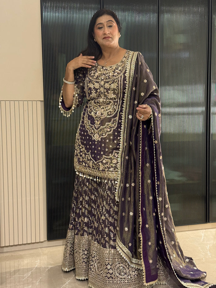 Shimmer Silk Suit with Dabka, Pearl & Sequin Zari Work | Upto Size 46 | Premium Ethnic Wear