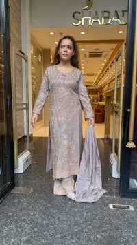 Elegant Pakistani Banarasi Silk Suit Set with Beads Work