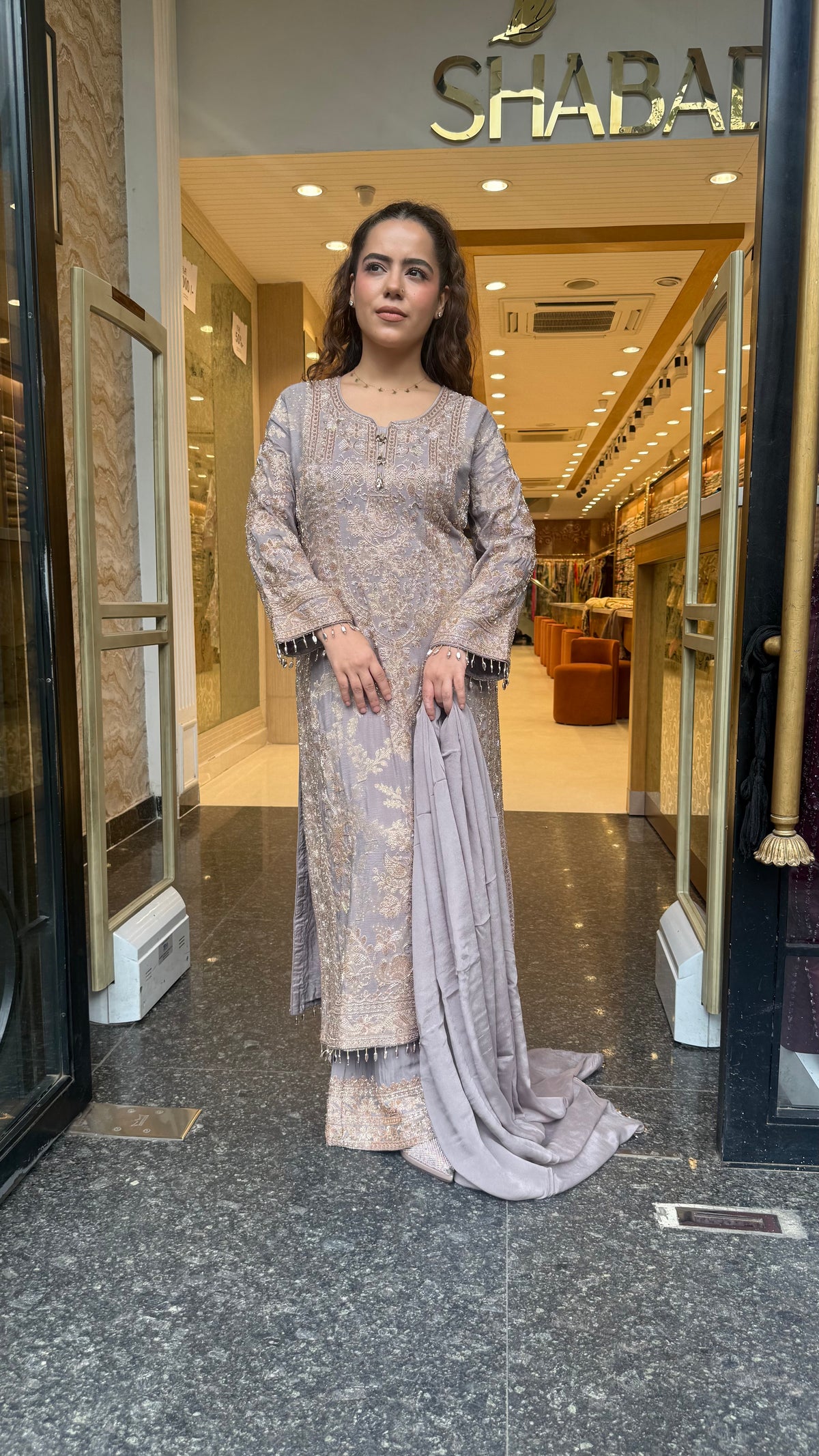 Elegant Pakistani Banarasi Silk Suit Set with Beads Work