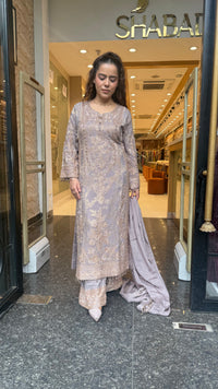 Elegant Pakistani Banarasi Silk Suit Set with Beads Work