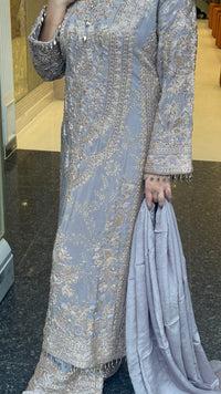 Elegant Pakistani Banarasi Silk Suit Set with Beads Work