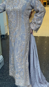 Elegant Pakistani Banarasi Silk Suit Set with Beads Work