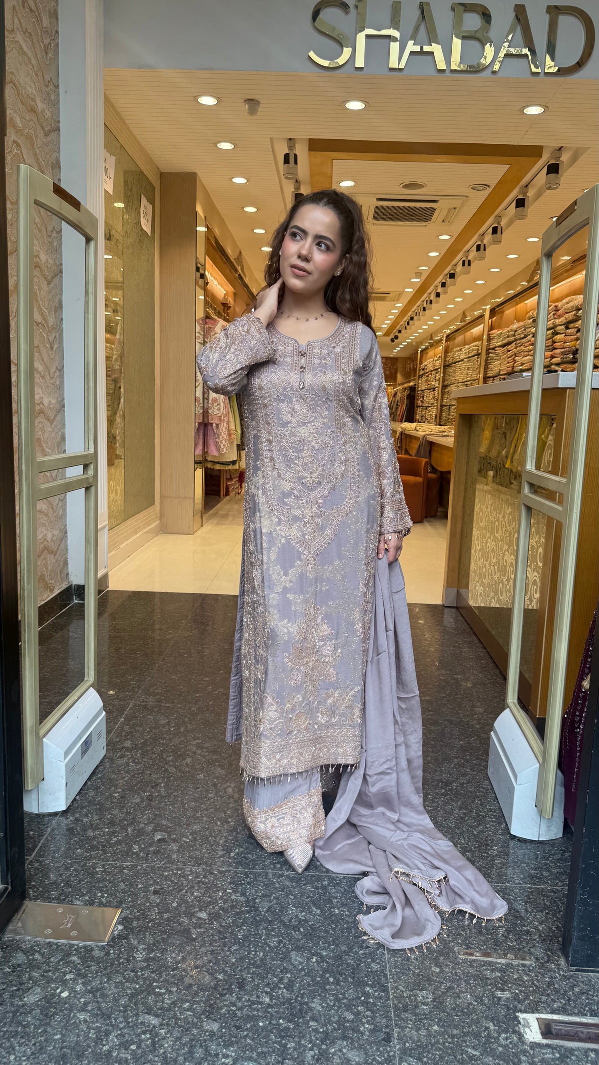 Elegant Pakistani Banarasi Silk Suit Set with Beads Work