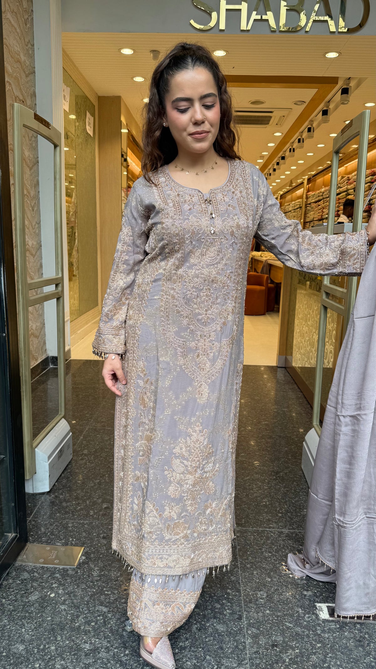 Elegant Pakistani Banarasi Silk Suit Set with Beads Work