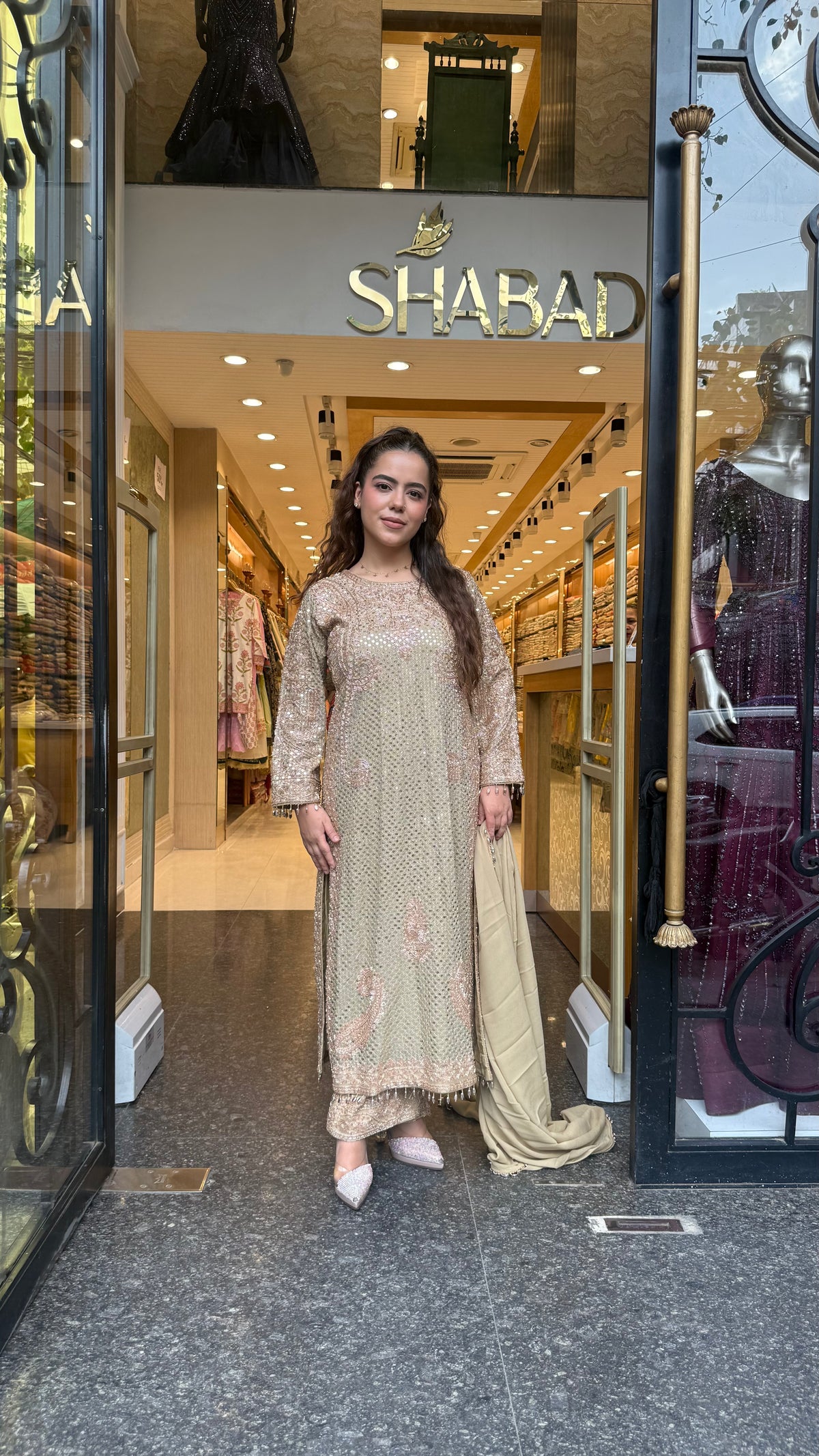 Designer Pakistani Georgette Suit Set with Sequin Shirt & Beads Work