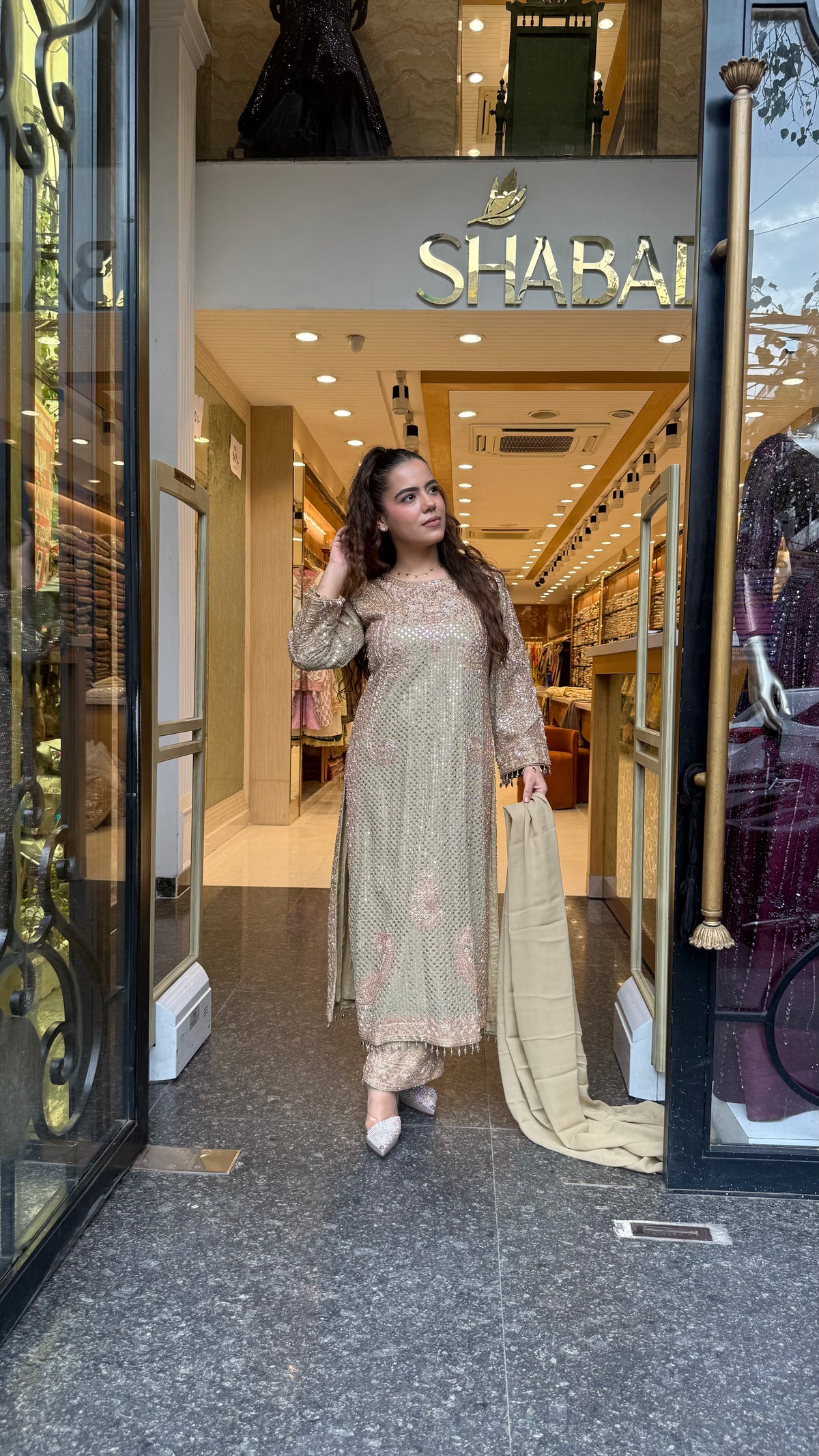Designer Pakistani Georgette Suit Set with Sequin Shirt & Beads Work