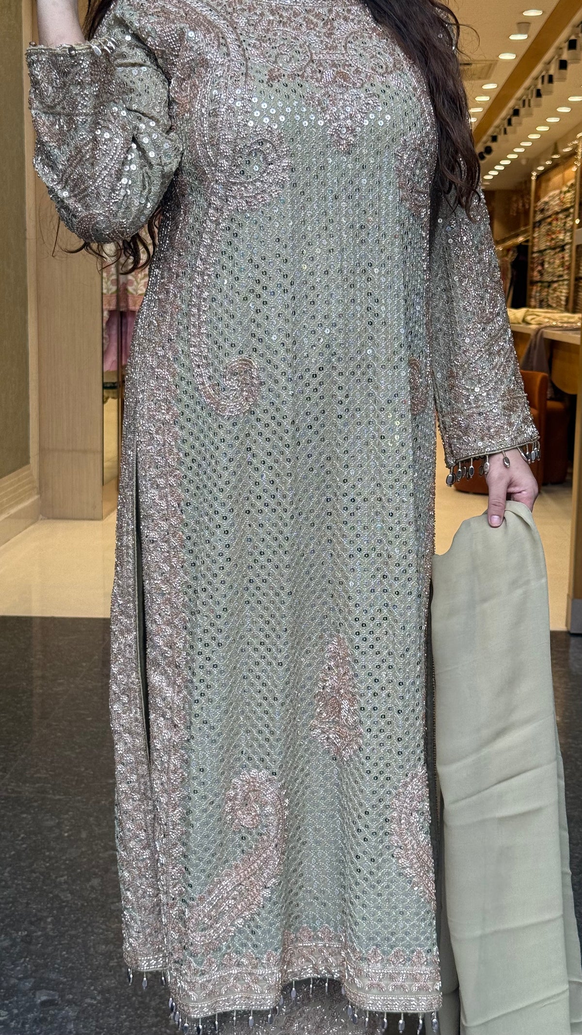 Designer Pakistani Georgette Suit Set with Sequin Shirt & Beads Work