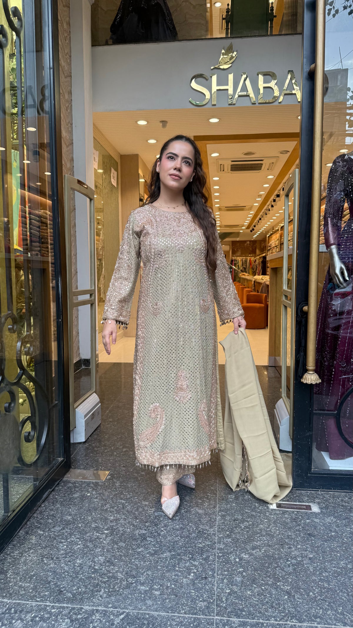 Designer Pakistani Georgette Suit Set with Sequin Shirt & Beads Work