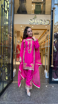 Premium Silk Suit Set with Gold Dori & Mirror Work