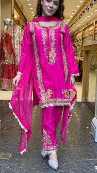 Premium Silk Suit Set with Gold Dori & Mirror Work