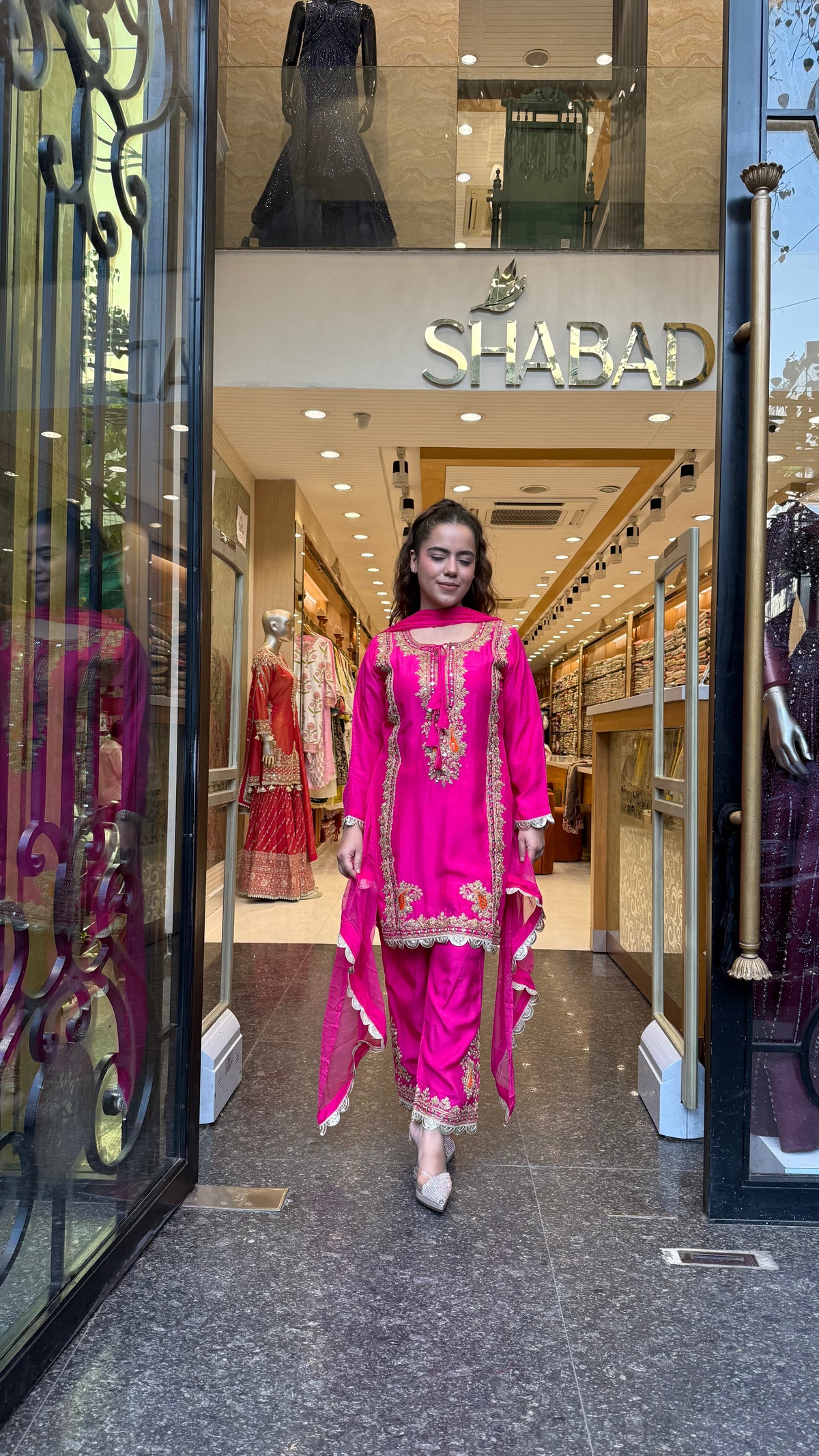 Premium Silk Suit Set with Gold Dori & Mirror Work