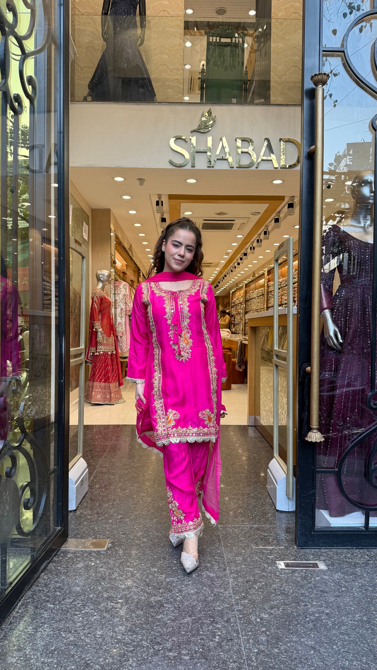 Premium Silk Suit Set with Gold Dori & Mirror Work