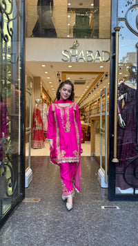 Premium Silk Suit Set with Gold Dori & Mirror Work