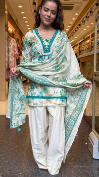 Budget-Friendly Cotton Farshi Salwar Suit Set with Floral Print & Lace Neckline