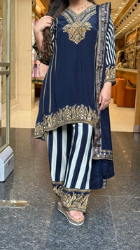 Digital Printed Crepe Suit Set with Leather & Sequin Highlighting