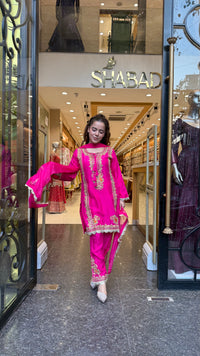 Premium Silk Suit Set with Gold Dori & Mirror Work