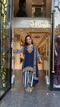 Digital Printed Crepe Suit Set with Leather & Sequin Highlighting