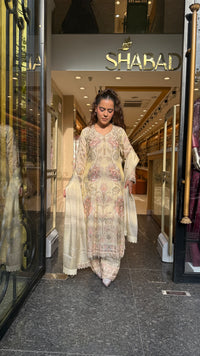Designer Shimmer Silk Suit Set with Thread Embroidery, Sequins, Pearls & Cutdana Work