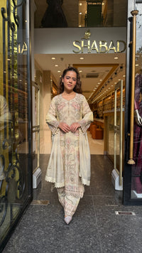 Designer Shimmer Silk Suit Set with Thread Embroidery, Sequins, Pearls & Cutdana Work
