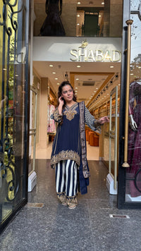 Digital Printed Crepe Suit Set with Leather & Sequin Highlighting