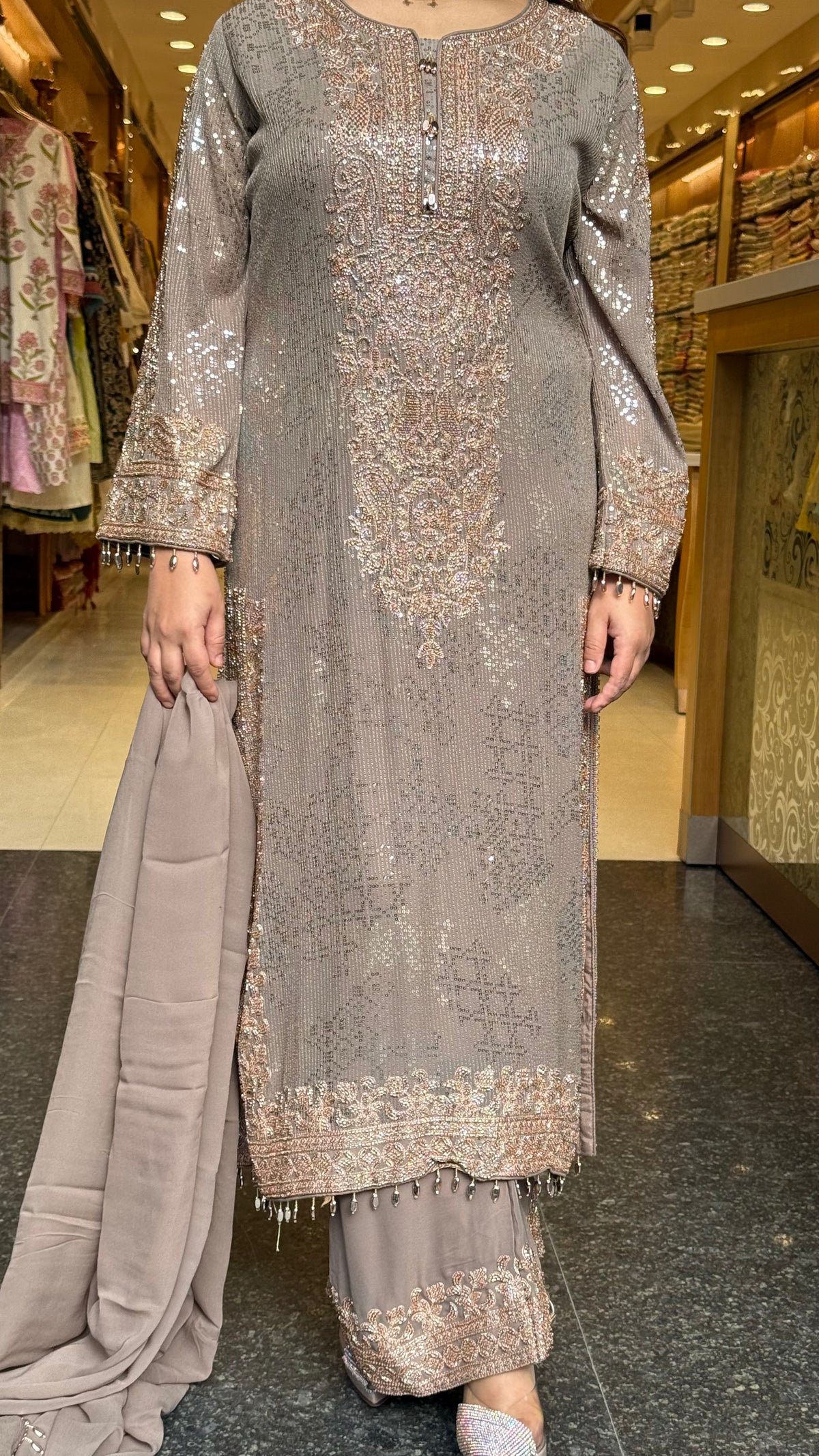 Luxury Pakistani Georgette Suit Set with Sequin & Beads Work