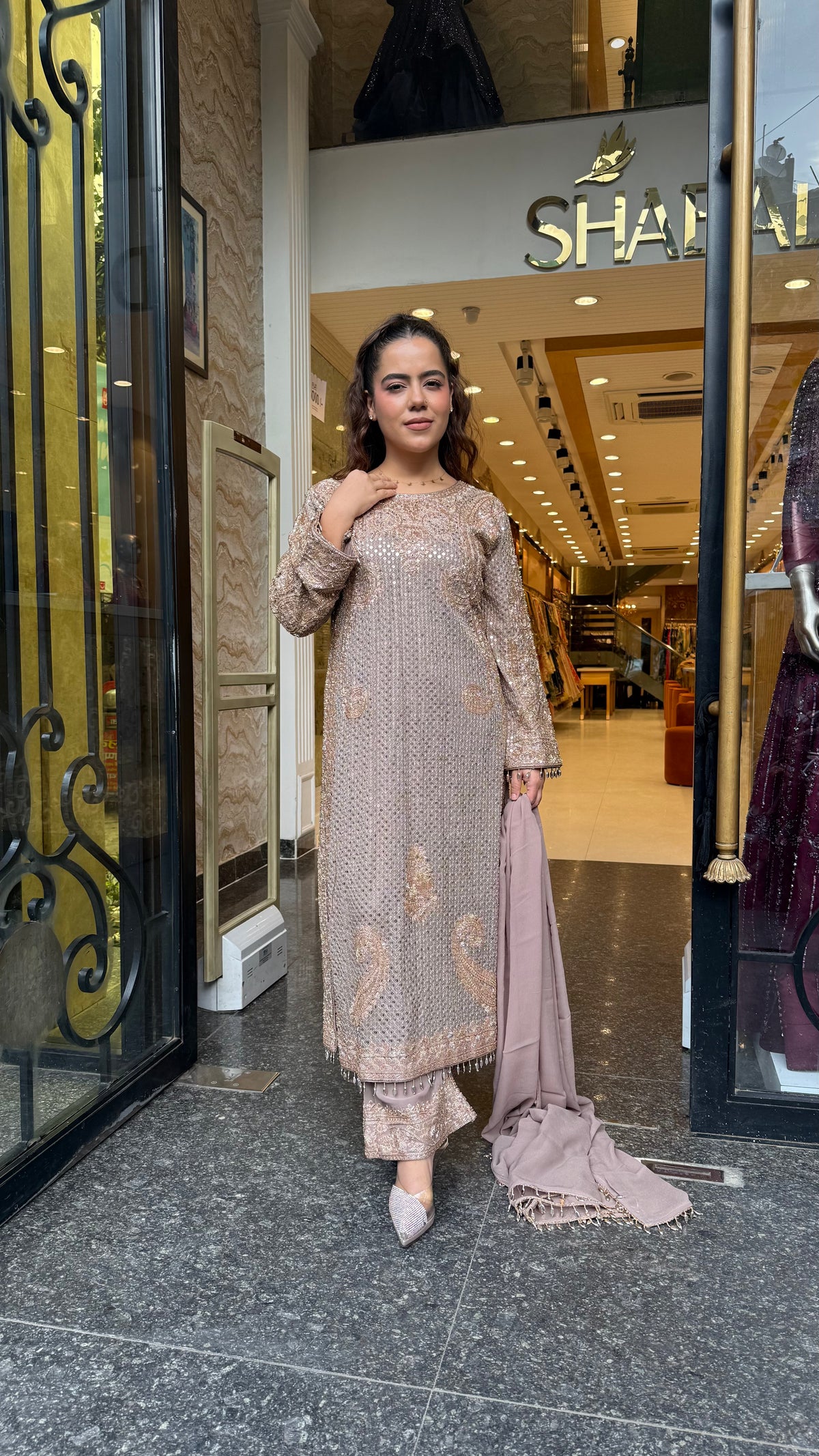 Designer Pakistani Georgette Suit Set with Sequin Shirt & Beads Work