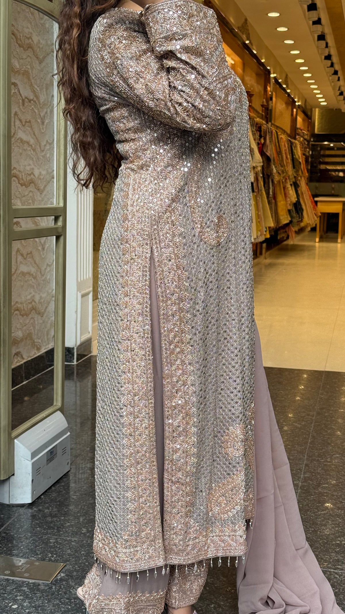 Designer Pakistani Georgette Suit Set with Sequin Shirt & Beads Work