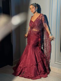 Designer Fish cut Drape Saree with Handwork Blouse & Embellished Palla