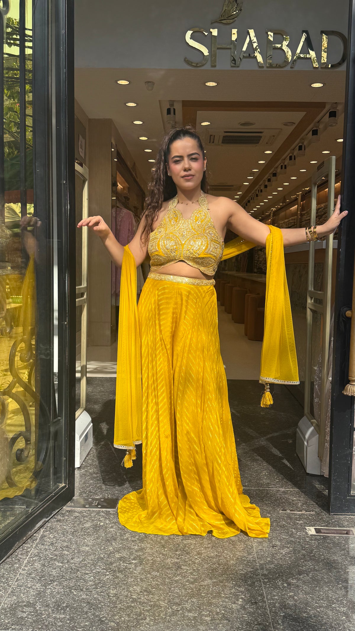 Neem Zari Work Indo-Western Set with Banarasi Woven Bottom