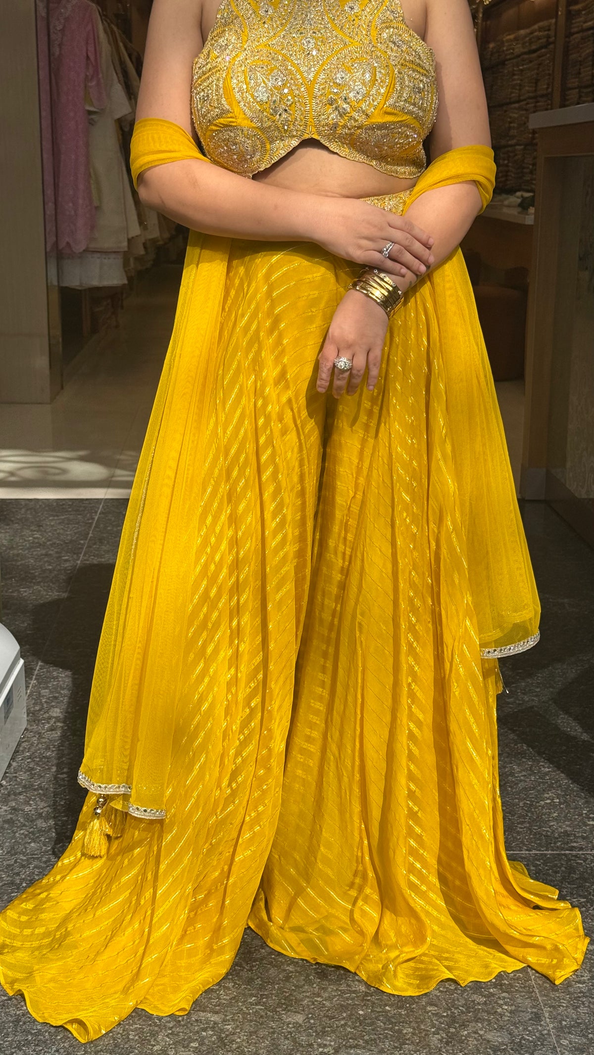 Neem Zari Work Indo-Western Set with Banarasi Woven Bottom