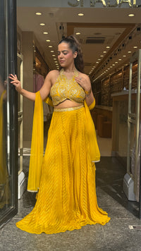Neem Zari Work Indo-Western Set with Banarasi Woven Bottom