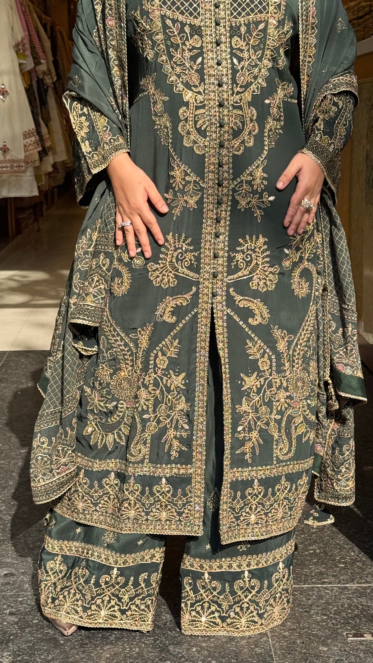 Premium Crepe Suit Set with Digital Print, Zari Outline & Gotta Detailing