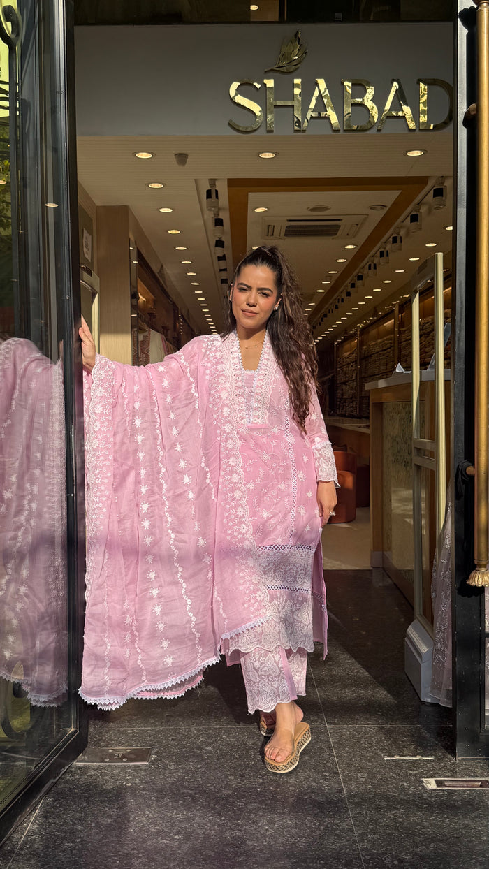 Budget-Friendly Chikankari Mul Cotton Suit Set