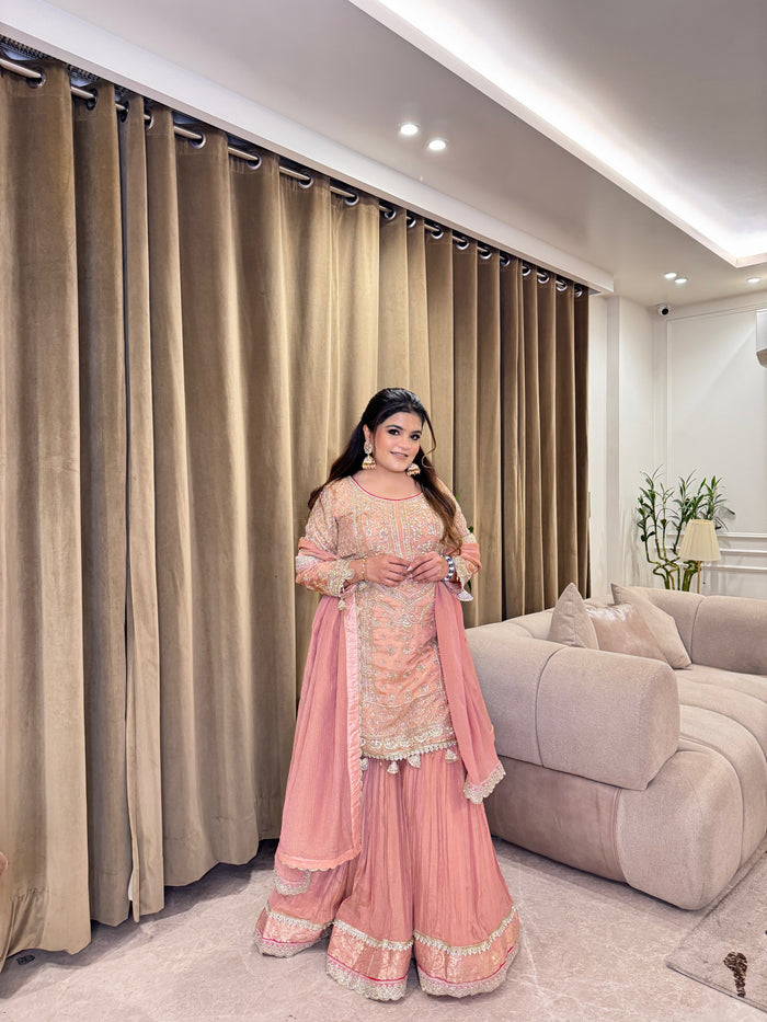 Tassels Peach Sharara Set – Elegant Festive & Wedding Wear