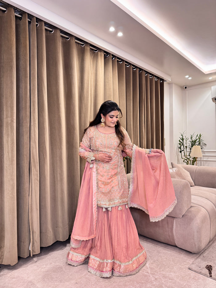 Tassels Peach Sharara Set – Elegant Festive & Wedding Wear