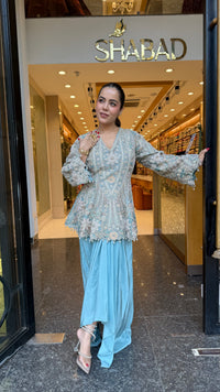 Designer Handworked Indo-Western Shirt & Crepe Bottom Set – Beads, Pearls & Sequin Work (delivery with 15-20 days)